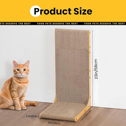 Cardboard Cat Scratcher, 23" L-Shaped Scratch Pad, Vertical Wall-Leaning Scratching Board to Protect Furniture for Indoor Cats,Wood Grain Large,2-Pack