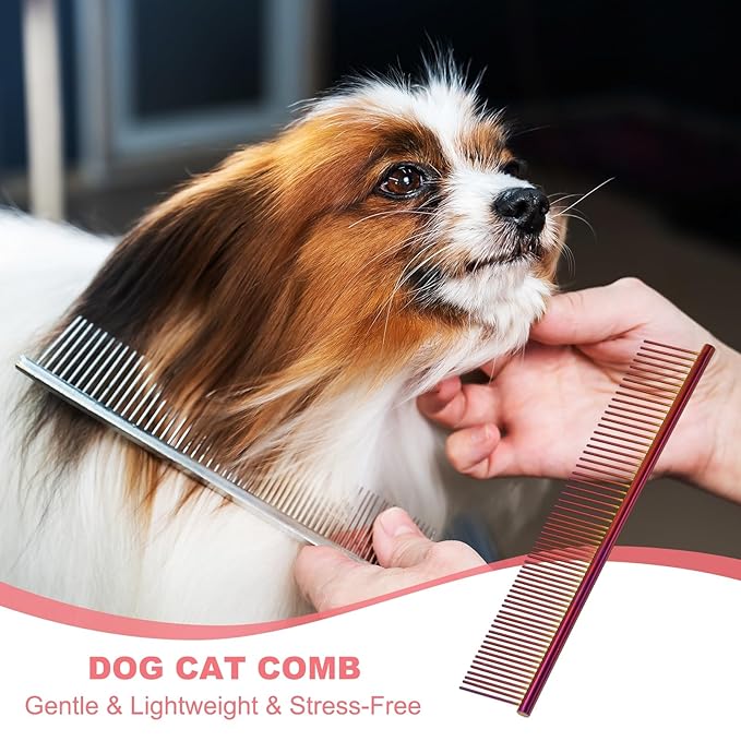 Dog Cat Comb, Pet Combs Stainless Steel Teeth with Rounded Ends for Knots Mats Loose Hair Removal, 7.5IN (Purple Plated, 3 Pack), Grooming Tool Intended for Long Curly Hair Pet