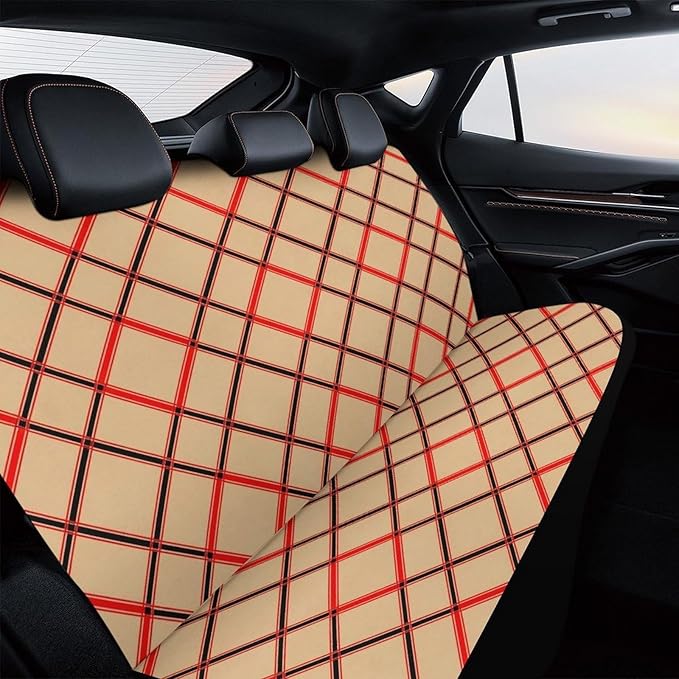 Fashion Universal Stretch Back Seat Protector, Car Accessories Rear Bench Seat Covers For Trucks SUV, Car Interior Decor Seat Cover Compatible with Black Red Beige And White Plaid Tartan Flannel