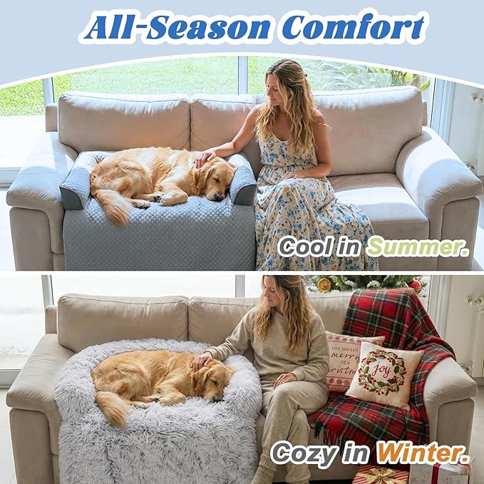 GGIB Cooling Dog Bed Mat with Bolster Pillow Washable Dog Couch Cover Breathable Summer Pet Couch Bed Protector Indoor(Large, Cooling Grey)