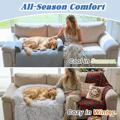 GGIB Cooling Dog Bed Mat with Bolster Pillow Washable Dog Couch Cover Breathable Summer Pet Couch Bed Protector Indoor(Large, Cooling Grey)