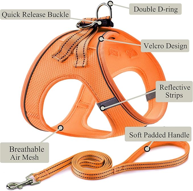 Dog Harness with Leash Set, No Pull Adjustable Reflective Step-in Puppy Pet Vest Harnesses for Small Medium Large Dogs and Cats,Orange S