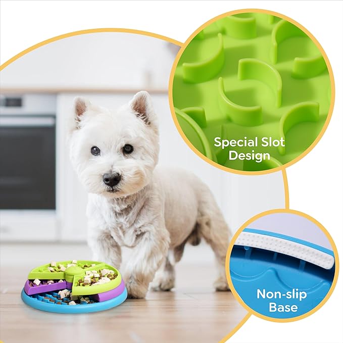 Dog Slow Feeder Bowl Food Puzzle - Interactive Game and Feeder With Layers Suitable for Small Medium Size Dogs