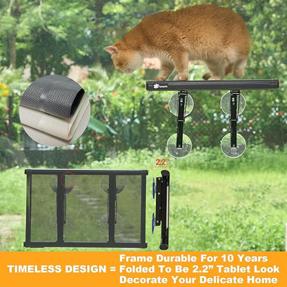 17" Small Cat Window Perch (1pc) for Narrow Space,Foldable,Cordless,Hold Up 60lbs,All Preassembled,4pc Extra Suction Cup,Sturdy Underneath Support,Textilene Seat Bed,Easy Clean,Quick Dry-Black