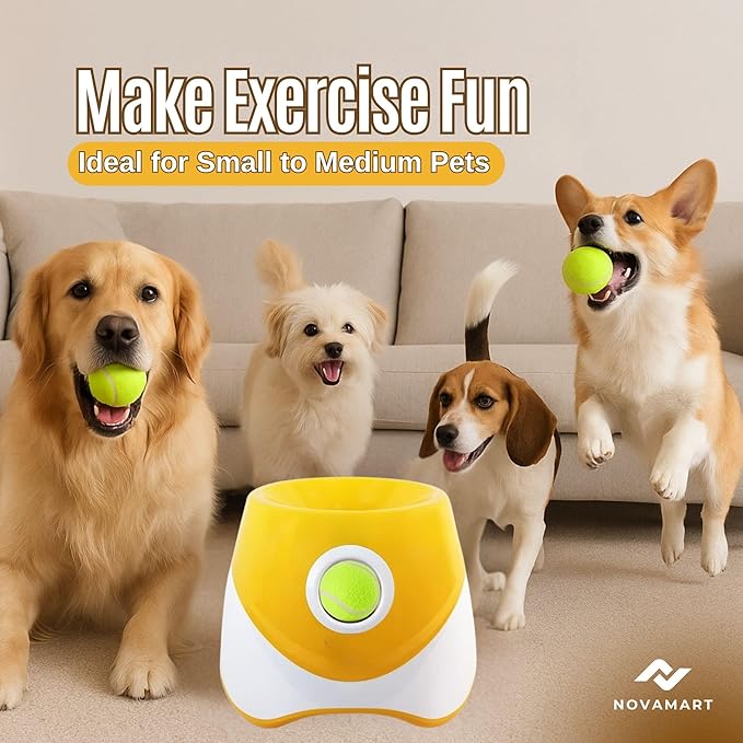 Dog Ball Launcher – Automatic Dog Ball Thrower for Small and Medium Dogs, Interactive Pet Toy with 6 Mini Tennis Balls & Adjustable Launch Distance, Indoor & Outdoor Play