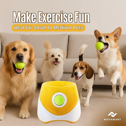 Dog Ball Launcher – Automatic Dog Ball Thrower for Small and Medium Dogs, Interactive Pet Toy with 6 Mini Tennis Balls & Adjustable Launch Distance, Indoor & Outdoor Play