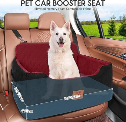 GL GLENSLAVE Dog Car Seat for Medium/Large Dogs, Dog Booster Seat for Pet Under 50lbs or 2 Small Dogs, Detachable and Washable Pet Car Bed, Multi-Functional Pet Booster Seat for Backseat(Black/Red)