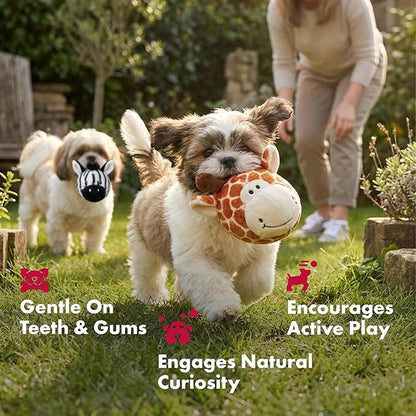 Pet Lou Ez Squeaky Ball Twin Pack - Giraffe and Zebra, 4-inch Height