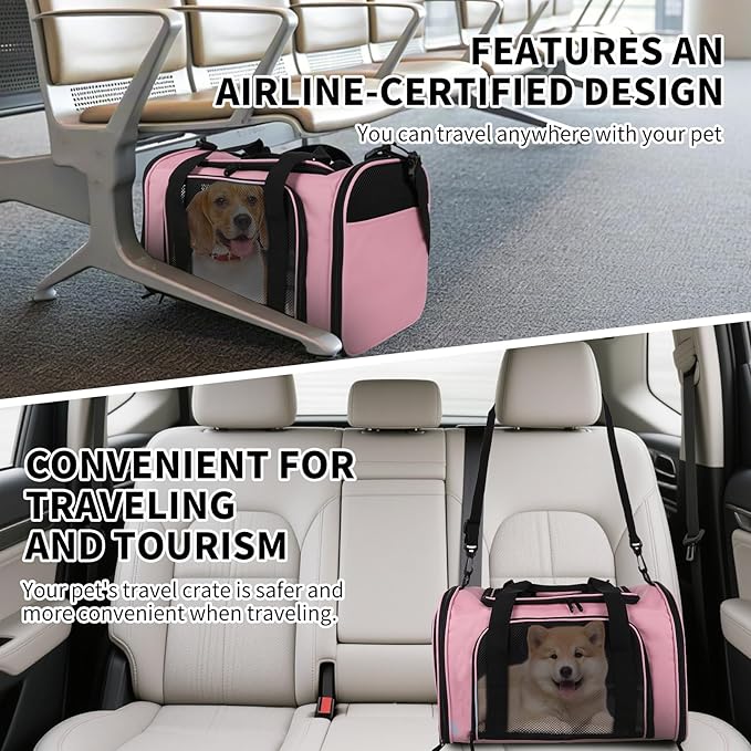 Carriers Soft-Sided Pet Carrier Pink for Medium Large Cats Dogs Undertake 35Lbs,Ventilated Mesh Windows,Top Load Cat Carrier with Airline Approved(X-Large,Pink)