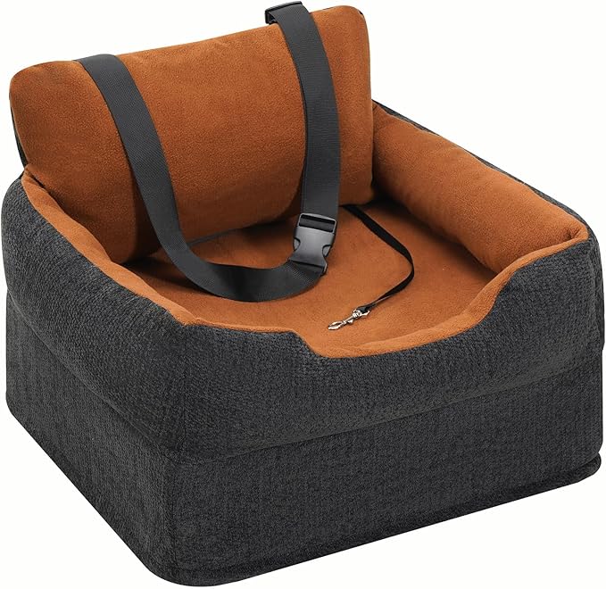 Avont Dog Car Booster Seat for Small/Medium Dogs Under 30 lbs, Elevated Puppy Carseat, Front Seat Pet Car Bed -Grey