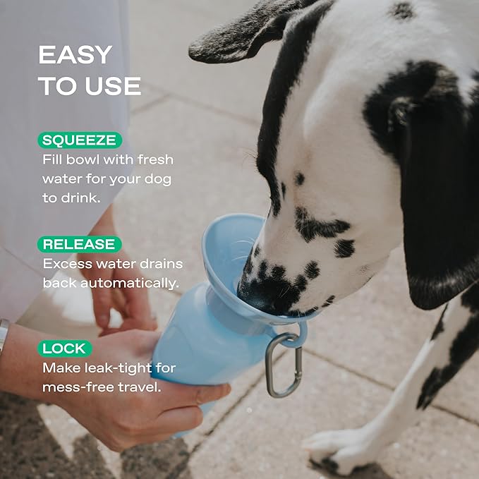 Springer Dog Water Bottle | Portable Travel Water Bottle Dispenser For Dogs - As Seen on Shark Tank | Patented, Leak-Proof Bottles Fill Bowl With Water - Ideal for Walking | BPA-Free 22oz Blue