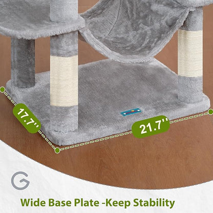 Tall Cat Tree, Large Cat Tower for Adult Cats, 80.7'' (205cm) Heavy-Duty Cat Tree House for Indoor Cats 20 lbs+ with Scratching Posts, 2 Top Perches/Condos, Hammcok, Light Gray GCT034W