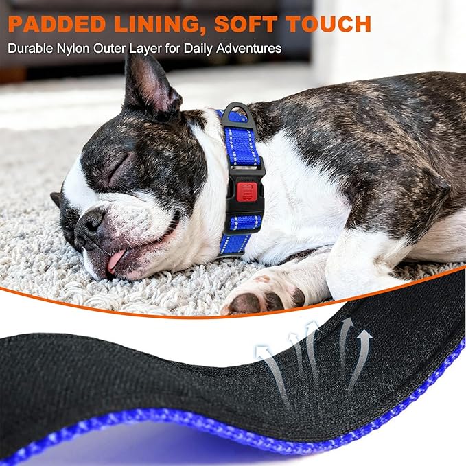 Taglory Reflective Dog Collar with Safety Locking Buckle, Soft Neoprene Padded Dog Collar for Small Dogs, Metal D-Ring, Adjustable Nylon Neck Strap for Daily Walking, Training & Running, Navy Blue, S