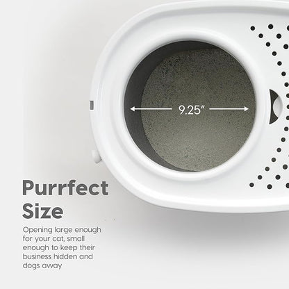 IRIS USA Large Top Entry Cat Litter Box with Lid Enclosed Covered Hooded Design Litter Catching Scatter Shield Pan Dog Proof Pet Proof Scoop Included Odor Control for Indoor Cats Kittens Gray/White