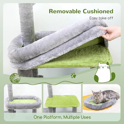 Globlazer Cat Tower for Indoor Adult Cats, 50-inch Heavy Duty Cat Tree House for Big Cats with Extra-Large Padded Platform, Sisal Scratching Board, 2 Large Condos, F50, Light Grey