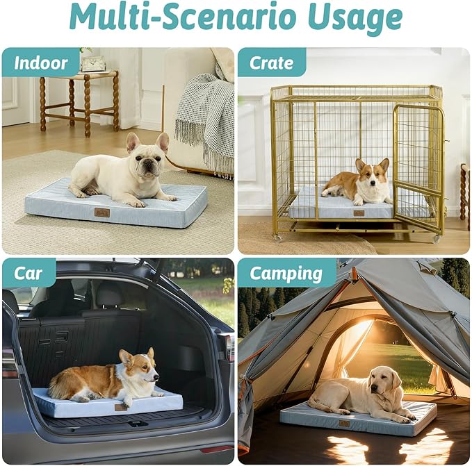 Large Orthopedic Dog Bed, Cooling Dog Beds for Large Dogs, Washable Pet Bed with Waterproof Liner, 44x32x4in,Light Blue