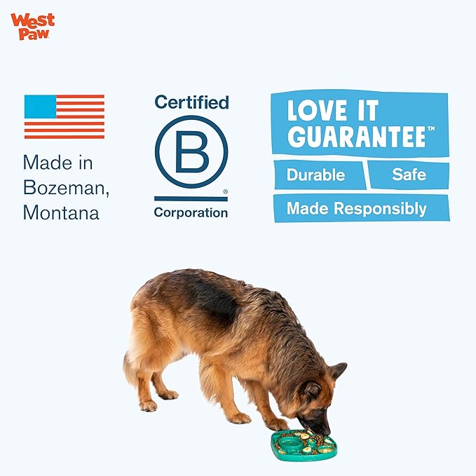 West Paw Seaflex Waves Feast Mat – All-in-One, Slow Feeder, Lick Mat – Encourages Foraging & Food Exploration - Engages Picky Eaters & Slow Feeding - Versatile – Easy to Clean, Non-Toxic - Kelp