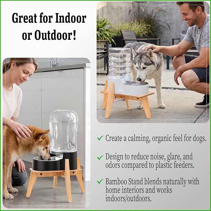 Stand for Automatic Dog Feeder - Large Dogs Suitable - Elevated Raised Dog Feeder Holder, Adjustable Platform for Dog Food/Water Bowl Dispenser - Bamboo
