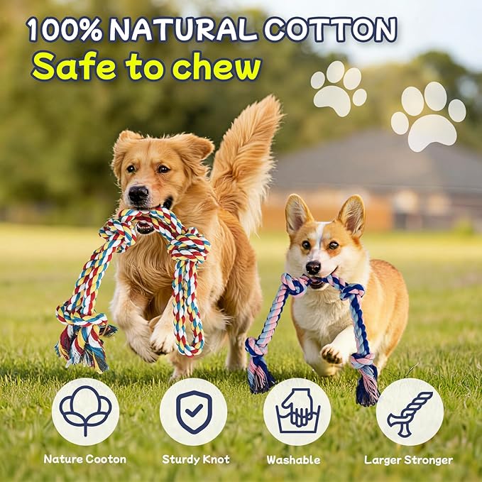 Rocfish 4 Pack Dog Rope Toys for Aggressive Chewers, Nearly Indestructible Tug of War Toys for All Dog Sizes, 100% Cotton Teeth Cleaning Chew Rope, Heavy Duty Tug Toy to Relieve Dog Boredom