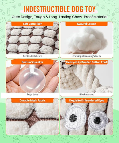 Squeaky Plush Dog Toys - Adorable Animal Designs with Soft Cotton Filling, Cute Stuffed Dog Chew Toys for Small, Medium Non-Aggressive Chewing Dogs Chewer (White - Giraffe/Lamb)