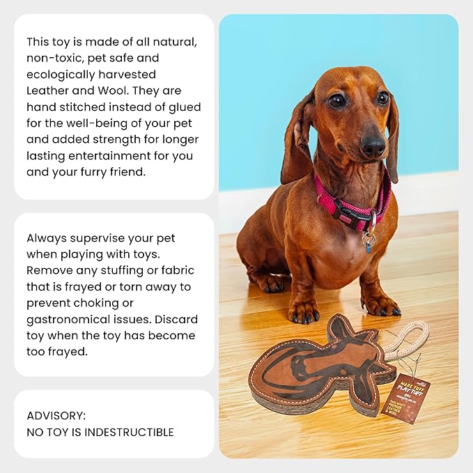 Bull Leather Chew Toy for Aggressive Chewers - Extra Thick Wool, Stitched & Real Leather Dog Toy for Small, Medium & Large Dogs - Durable & Safe Chew Toys for Puppies