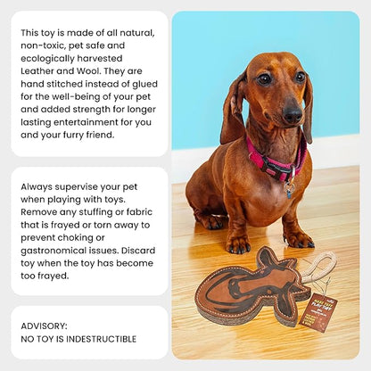Bull Leather Chew Toy for Aggressive Chewers - Extra Thick Wool, Stitched & Real Leather Dog Toy for Small, Medium & Large Dogs - Durable & Safe Chew Toys for Puppies