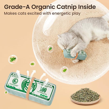 Potaroma Cat Toys US-Dollar Catnip Crinkly Sound Toy, Mesh Fabric for Teeth Cleaning, Interactive Kicker Toys for Indoor Kitten Exercise 6.0 Inches for All Breeds