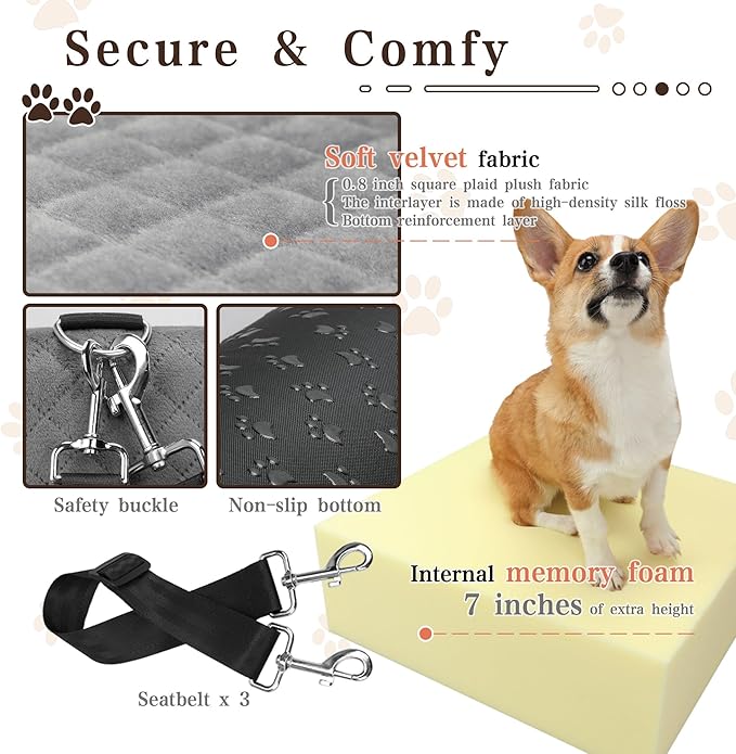 Dog Car Seat-Booster Car Seats with 7''Interior Height,Pet Travel Carseat with 2 Safety Leashes,Cars Dog Seat Restraint Small/Medium Dogs up to 35 lbs,Detachable Washable,Easy to Install(H-Black)
