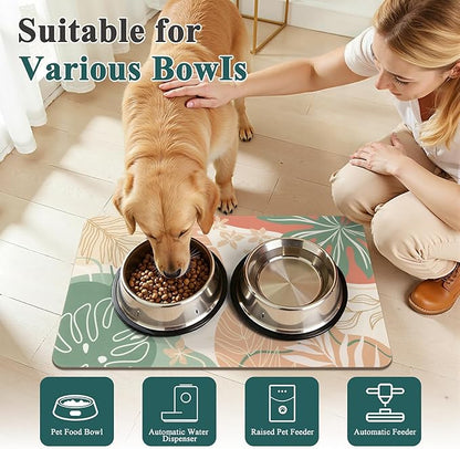 Topotdor Boho Dog Food Mat - Absorbent Quick-Dry Cat Bowl Mat for Food and Water, Non-Slip Pet Feeding Placemat for Messy Drinkers Dog Accessories Pet Supplies, 12"x20", Red