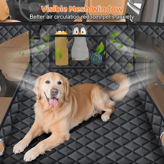 URPOWER Hard Bottom Dog Car Seat for Large Medium Dogs, Dog Back Seat Extender with 3-Sided Hard Boards, Waterproof Pet Backseat Cover Dogs Hammock for Large Cars, Trucks and SUVs, Holds up to 200 lbs
