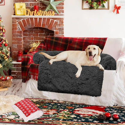 GGIB Calming Dog Bed Christmas Throw Blanket Fluffy Plush Dog Mat Furniture Protector Decoration Holiday Throw for Sofa Couch Cover Large Medium Small Dogs Cats (Extra Large, Dark Grey)