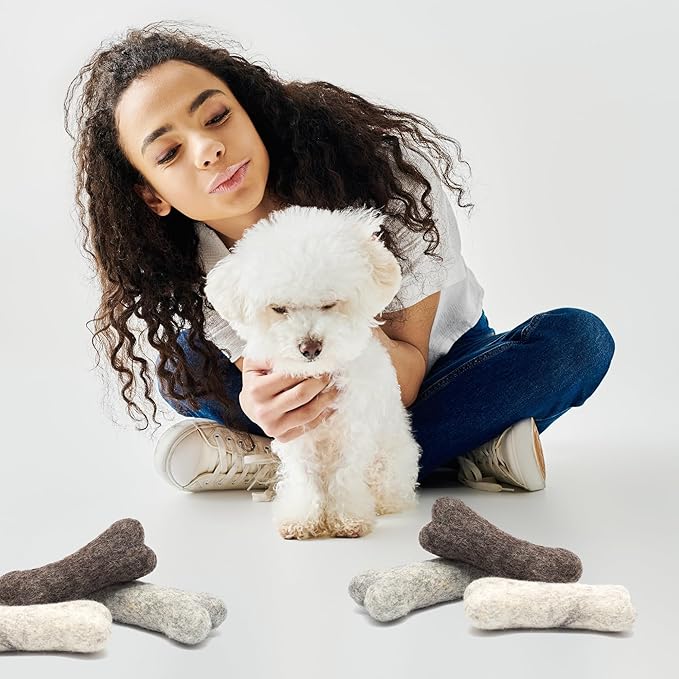 Glaciart One Felted Wool Dog Chew Bone Mini (3 Pcs)| Durable Dog Chew Toy, for Teething & Teeth Cleaning | Fetch Games & for Anxiety/Boredom | Great for Small Puppy