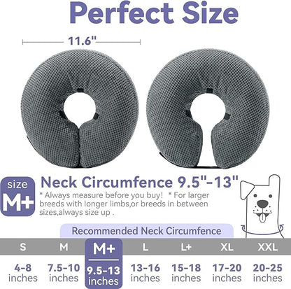 Soft Inflatable Dog Cone Collar Alternative After Surgery - Dog Neck Donut E Collar for Large Medium Small Dogs Cats Post Surgery - Recovery Collar to Stop Licking - Grey, M+