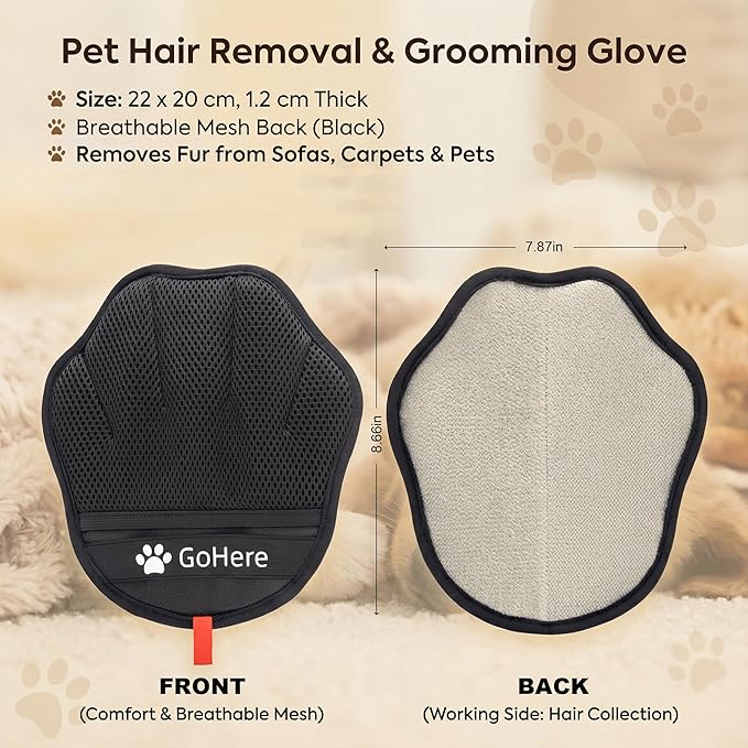 Pet Hair Removal Glove, Magic Brush Electrostatic Mitt for Cats & Dogs, Reusable Grooming Gloves, Pet Hair Remover Tool for Couch, Carpet, Clothes, Car Seat, Laundry
