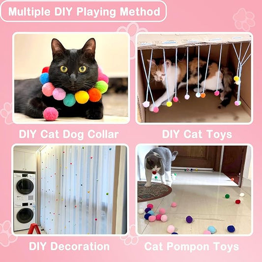 Cat Toy Pom Pom Balls, Soft Plush Balls for Interactive Play & Pet Training, Lightweight Polyester Toys for Indoor Cat(50-Pack 1.6-Inch)