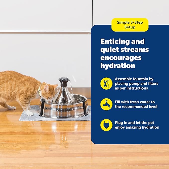 PetSafe Drinkwell Stainless Steel 360 Multiple Pet Fountain - Scratch and Rust Resistant Automatic Water Dispenser for Cats or Dogs - Adjustable Flow Control - 128 Ounce (3.8 Liter) - Filters Included