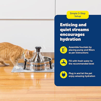 PetSafe Drinkwell Stainless Steel 360 Multiple Pet Fountain - Scratch and Rust Resistant Automatic Water Dispenser for Cats or Dogs - Adjustable Flow Control - 128 Ounce (3.8 Liter) - Filters Included