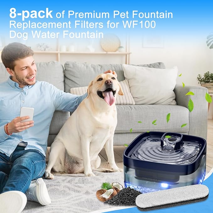 8PCS Dog Water Filter Compatible with MAILOFY WF100 256oz/2Gal/8L Large Automatic Pet Water Dispenser, Automatic Cat Bowl Filter Replacement for Dog Watering Dispenser for Large Dogs