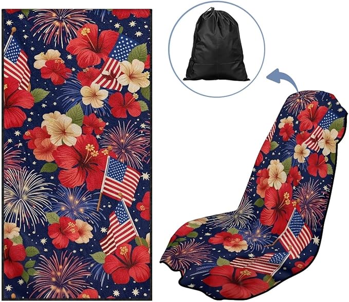 SEANATIVE Car Accessories Sweat Towel Seat Cover Protectors Hibiscus US Flag Cushion Covers Universal Fit for Car Truck SUV Seat for Dog & Kid Workout Outdoor or Sport Activities