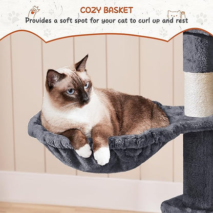 Yaheetech 76.5in Multi-Level Large Cat Tree, Big Cat Tower with 3 Condos, Cozy Plush Perches, 9 Sisal Scratching Posts and Ladder, Activity Center for Large Kitties, Dark Gray