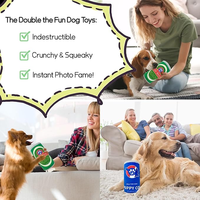 Squeaky Plush Dog Toys 2 Pack - Funny Beer Puppy Toys with Squeaker for Small Medium Large Dogs, Soft Stuffed Chew Toys for Birthday Gifts(Green&Blue)