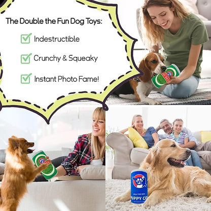 Squeaky Plush Dog Toys 2 Pack - Funny Beer Puppy Toys with Squeaker for Small Medium Large Dogs, Soft Stuffed Chew Toys for Birthday Gifts(Green&Blue)