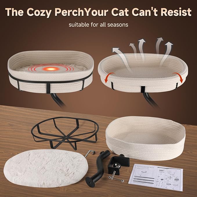 Cat Desk Bed with 360° Rotating Mount Attachment - Space-Saving Cats Hammock for Home Office/Computer Desks, Washable All-Season Indoor Pet Nest - Comfortable Perch (Cat Desk Bed-13.5*17.5 IN)