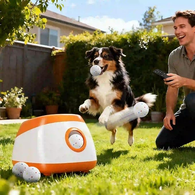 Automatic Dog Ball Launcher for Indoor and Outdoor Play – Adjustable Distance, Quiet Operation, Long-Lasting Battery Powered Fetch Toy