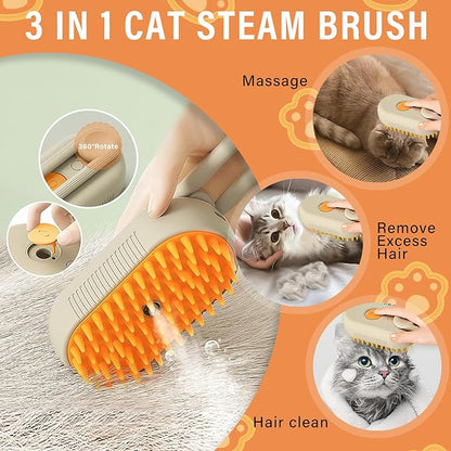 3 in 1 Self-Cleaning Steam Cat Brush for Removing Tangled and Loose Hair, Dog Steamy Brush for Massage, A04