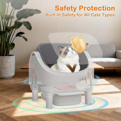 HIMIX Open-Top Automatic Cat Litter Box Self Cleaning, Smart Electric Robot Litter Box for Multiple Cats, APP Control via Tuya 2.4GHz WiFi, Odor-Free 10L Trash Bin, Washable Drum, Cat Safe Design