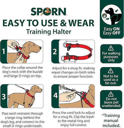 Sporn Original Dog Halter, No Pull Dog Harness, Durable Nylon Collar with Padded Restraint Sleeves for Medium Breeds, No Choke Design, Adjustable Fit, Easy On/Off, Black, Medium