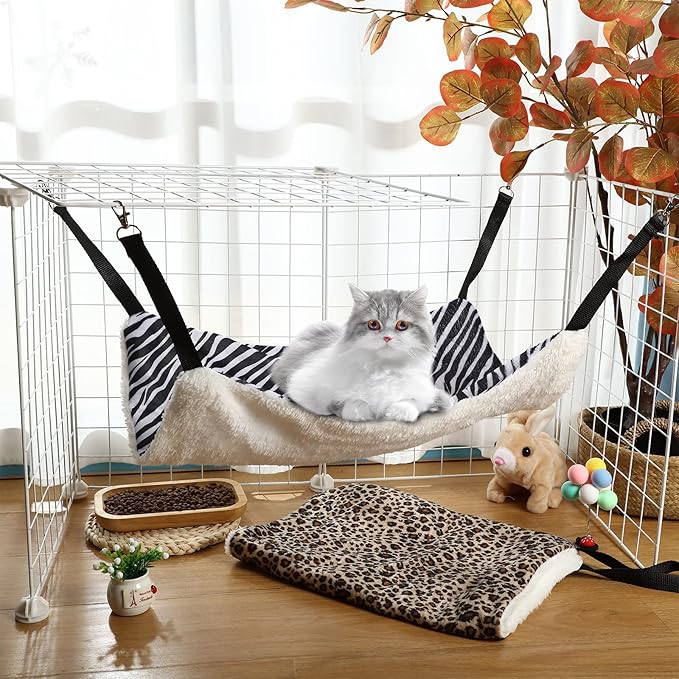 BBTO 3 Pcs Reversible Pet Hammock Soft Plush Cat Hanging Hammock Guinea Pig Bed Rat Cage Accessories for Puppy Dog Piggy Kitten Ferret Rabbit Other Small Animals(Dot)