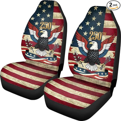 Eagle with American Flag Car Seat Covers Front Set, American 250th Anniversary Patriotic Car Accessories Automotive Seat Covers, Car Interior Covers Seat Protectors for Trucks SUV Sedans