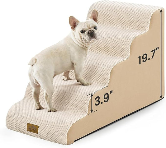 Dog Stairs for Small Dogs 19.7"H, 5-Step Sturdy Foam Dog Steps for Couch, Bed or Sofa, Curved Pet Stairs for Puppy and Older Cat, Doggie Ladder with Washable Cover, 15.7x33x19.7 inch, Beige